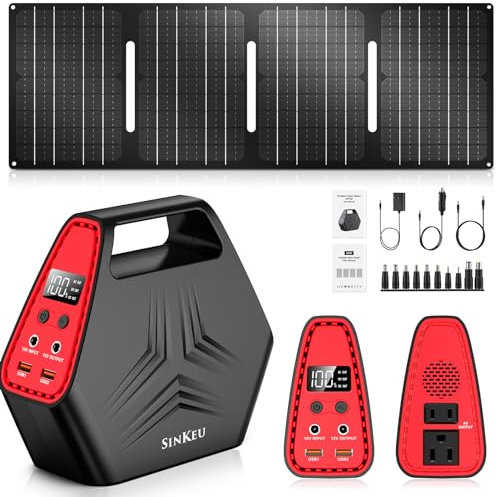 Sinkeu Générateur solaire de 150 W avec panneau solaire pliable de 40 W, batterie externe de 146 Wh avec prise CA pour un usage domestique, station d'énergie portable pour le camping, les ouragans