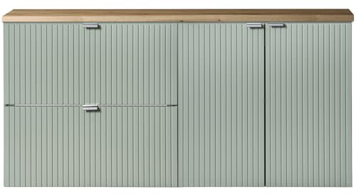 Lomadox Mobile doppio lavabo 120 cm, verde e rovere, parte anteriore scanalata, montaggio sospeso, profondità 40 cm