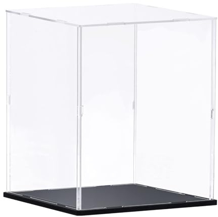 TA-VIGOR Caja expositora acrílica transparente, 30 x 30 x 40 cm, caja de almacenamiento organizadora, soporte a prueba de polvo, con base negra para almacenamiento de objetos coleccionables