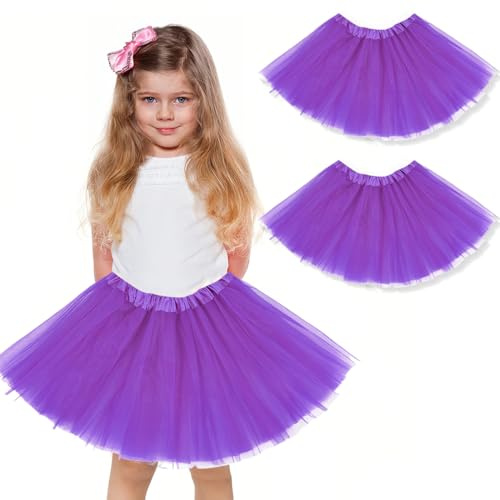 WKRTDY 2 jupes Totem en Tulle Court Élastique pour Filles Tutu Jupe en tulle, Tutu pour Fille en Tulle Fêtes de Danse Jupe de Fête pour Filles pour Fête d'anniversaire (Violet foncé, 3 Couches)