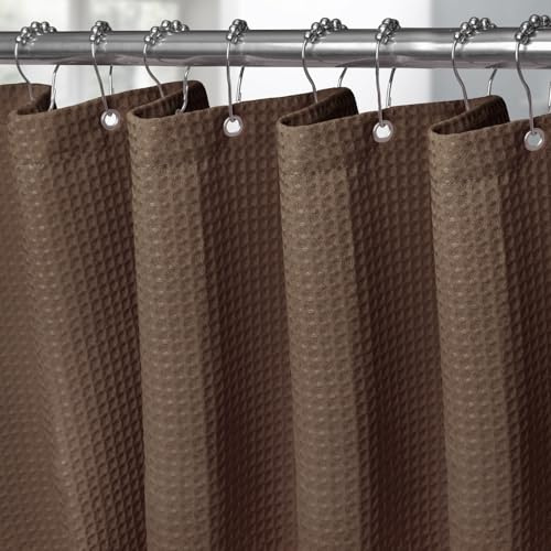 VANZAVANZU Shower Curtain for Bathroom with Metal Hooks Waffle Fabric Shower Curtain Heavy Duty Bath Curtain for Wet Room Bathtub Shower Stall, Weighted Hem, Waterproof - 275 x 182cm (Brown)