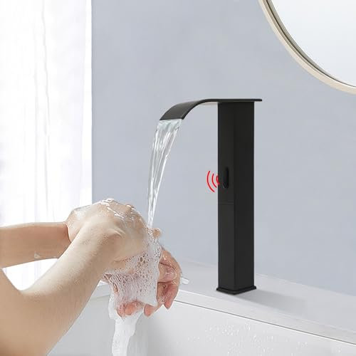 Grifo de lavabo con sensor infrarrojo, sensor automático, grifo frío y caliente, cascada, grifo de baño, alto