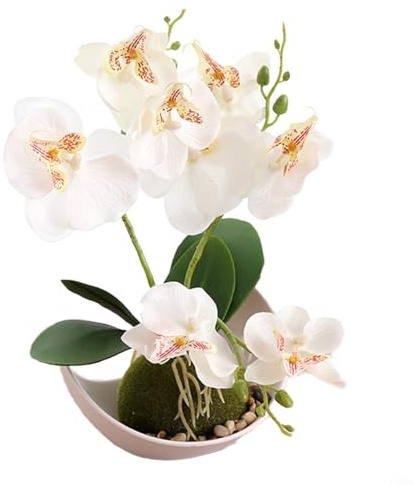 HOHOVYVY Orquídeas Artificiales, Elegante Orquídea Mariposa Artificial Como Planta En Maceta Para El Hogar Y Bodas (Blanco)