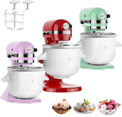Ice Cream Maker Attachment for KitchenAid Stand Mixer, 2 Quart Bowl, White
