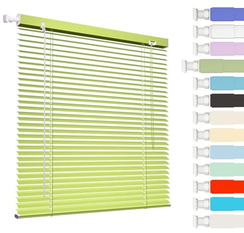 Interior Persiana de Aluminio Sin Taladrar, Persianas Venecianas Aluminio de Ventanas, Privacidad Aislamiento Térmico Horizontales Stores para Ventana, para Cocina Dormitorio Salón Baño(Green)