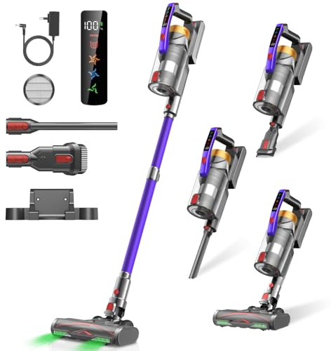 Infaebo Aspirapolvere Senza Fili, 35KPa/400W/45Min, Dotato di Contenitore da 1,8 litri e Spazzola Anti-Groviglio Scopa Elettrica Senza Fili, Utilizzabile per peli di Animali Domestici,Casa, Auto,Viola
