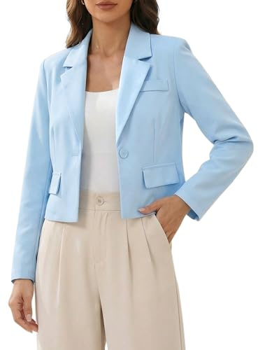 Allegra K Cropped Blazer for Women Notched Collar Long Sleeve Suit Jacket Business Casual Blazers Large Light Blue