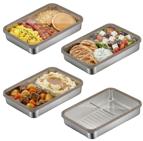 Aevorant 4 Piezas Cajas de Acero Inoxidable para Alimentos con Tapa, Acero Inoxidable Hermetico para Embutidos Nevera, Recipientes Reutilizables para Queso, Carne, Frutas, Verduras