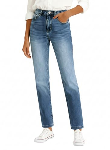 Cicy Bell Jeans da donna dritto, a vita alta, elasticizzati, in denim, con tasche, Lavare Blu, 50
