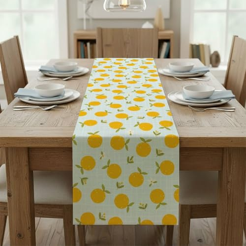 Bright Yellow Oranges Green Leaves Table Runner Table Turner for Dining Easter Runner Spring Decorations Holiday Decorations for Home Home Kitchen Dining Holiday Decor 13 × 90 inch