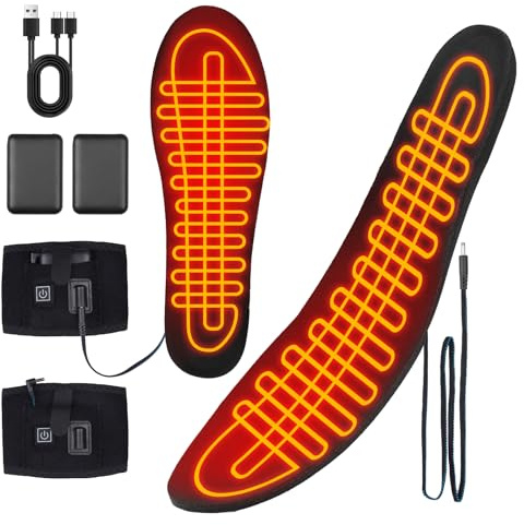 Semelle Chauffante Homme Femme avec Batterie Externe, 3 Niveaux de Température 40-65°C Chauffe Pied pour Ski Randonnée Chasse Pêche Camping, Lavable Découpable Taille : 36-41