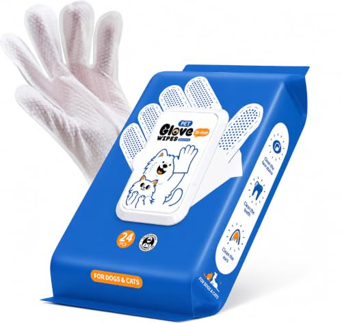 TruSky Pro Pet Glove Wipes for Dogs & Cats - 24 Pack Dog Cleaning Gloves | Waterless No-Rinse Wash Gloves, Thickened Grooming Wipes for Fur, Paws, Face, Ears & Bum, Travel & Daily Use