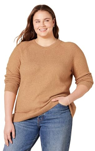 Amazon Essentials Women's Regular-Fit Soft Touch Long-Sleeve Crewneck Sweater, Camel Heather, Large