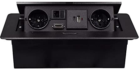 Tischsteckdose Versenkbare Steckdosen mit 2 EU LAN HDMI und 5V3.1A USB Typec Ladegeräte 1,5M Kabel Schwarze