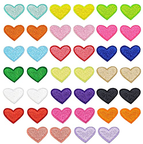 ZORRA 40 Stück Herz Aufnäher zum Aufbügeln, mehrere Farben Süßes Mini-Herz bestickt Aufnäher zum Aufbügeln für Kleidung Jacken Hüte Rucksäcke Jeans Reparieren Dekorationen DIY Zubehör