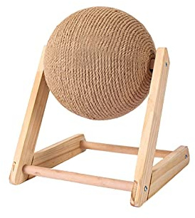 20cm Jouet pour Chat à Boule à gratter, grattoir à Chat en Bois Massif, Base en Bois Stable et Boule à Rouler en Corde de sisal pour Les Chats Qui grimpent Les Griffes et protège Les Meubles