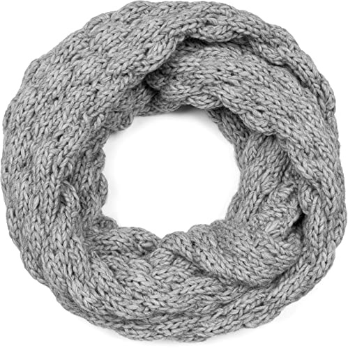 styleBREAKER Damen Strick Loop Schal Einfarbig mit Bubblemuster, warmer Winter Strickschal, Raspberry Pattern Schlauchschal 01018167, Farbe:Hellgrau