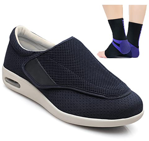Zapatos para diabéticos para Pies Hinchados Zapatos Obesos para Hombres Mujere Zapatos Ortopédicos Respirable para Ancianos Zapatos Preventivos de Salud Extra Anchos,Dark Blue,37 EU