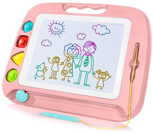 SGILE Große Magnetische Maltafel Zaubertafel Kinder, Magnet Magnettafel mit 4 Stempeln, Kreatives Spielzeug ab 2 Jahren, Geschenk für Jungen & Mädchen 1 2 3 4 Jahre, 42 x 32 cm, Hell-Pink