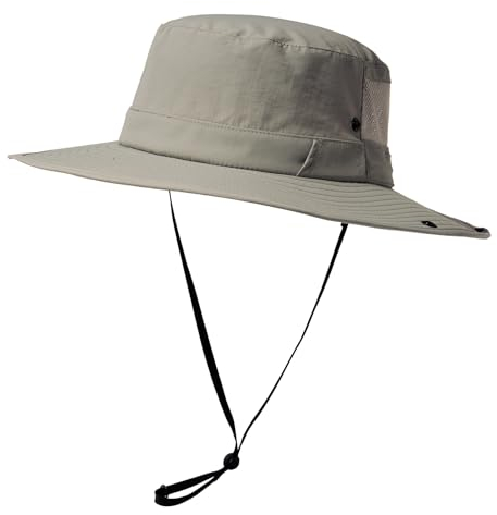 TOP-EX Herren UPF 50 Safarihut mit breiter Krempe und Sonnenbrillenhalter - UV-Schutz Fischerhut, Wasserdicht & Atmungsaktiv - Faltbarer Sonnenhut für Outdoor, Wandern, Camping, Angeln Hellgrau XL/XXL