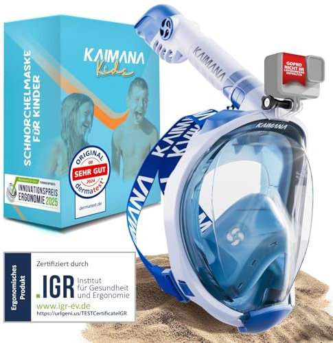 Die Preisgekrönte KAIMANA® Schnorchelmaske Kinder inkl. Tragetasche - absolut CO₂ sichere Tauchmaske Kinder - Tauchermaske - Taucherbrille Kind 4 Jahre - Schnorchelmaske
