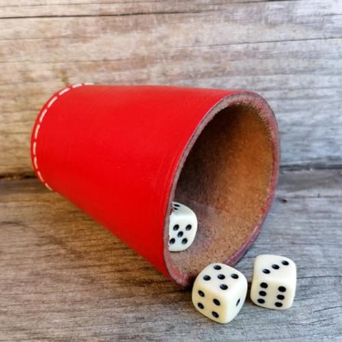 Dimoxii Würfelbecher aus Echt Leder Kniffelbecher Qualitäts Würfelbecher Handgearbeiteter Lederbecher Leise knobelbecher (Rot)