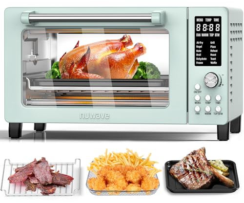 Nuwave Bravo Pro Smart 21QT Toaster Oven Air Fryer Combo, Convection Oven Countertop, 10 functions all in 1, with even & quick crisp technology, 50-450°F, 1800W, Mint Green