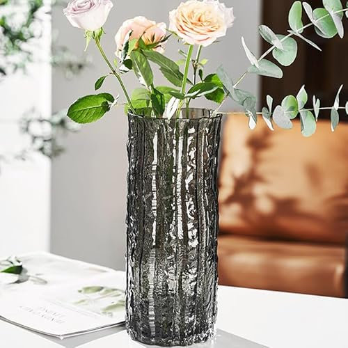 Vase, thickened glass vase, high footed glass vase, suitable for various scene decorations (24.5X9.5) Smoke gray