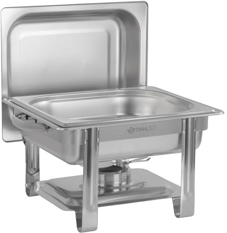 Mahlzeit Edelstahl Chafing Dish 4 Liter | Speisenwärmer mit Deckelhalter, Warmhaltebehälter Essen | Wärmebehälter, Bain Marie Rechaud | Chafing Dishes für Buffet Catering Gastro und Party