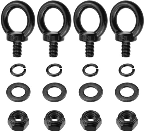 Antrader Lifting Shoulder Eye Bolts,Stainless Steel Machinery Shoulder Lifting Eye Bolt with Lock Nuts,Lock Washers, Flat Washers,M12,Black (4 Sets)