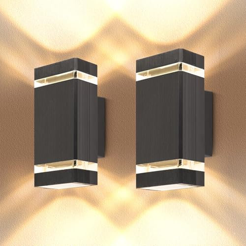 YICALE Outdoor Wall Lights Mains Powered,Up Down Lights Outdoor IP65 Outside Wall Light,Aluminium LED Porch Front Door Light for House,Garden,6W GU10*4,Black