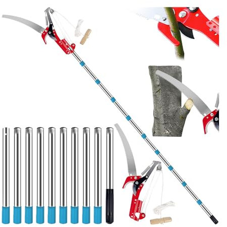NEWFUN Pertiga Telescopica Podar,Sierra Podar,Pertiga Podar,82-448cm Tijeras de Podar Telescópicas 2 In 1，Herramientas Jardineria，Regulable en altura，Para esquilar en el jardín, recoger fruta