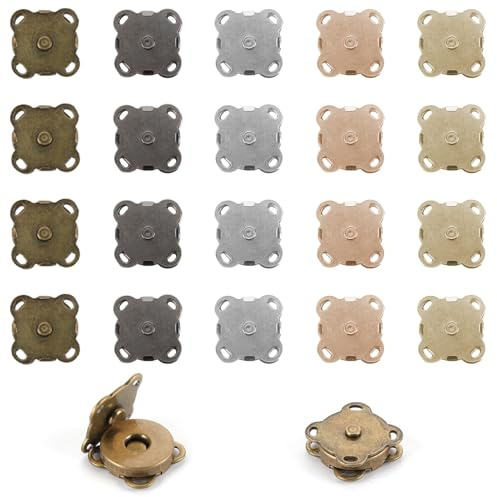 20 Sets Magnetic Snap Button, Sewing Closures Fasteners Metal Clasps Snap Buttons Magnets Clasps Magnet Bag Buckle, Plum Shape Press Studs for Bags DIY Clothing Purses Leather Coat Handbag 14MM