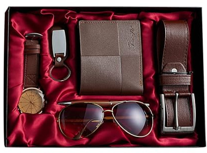 Rubu22a Orologio da polso da uomo, portafoglio, cintura, portachiavi, occhiali da sole, set regalo di San Valentino, compleanno, regalo per uomini, anniversario, regalo per lui, d, Di luss