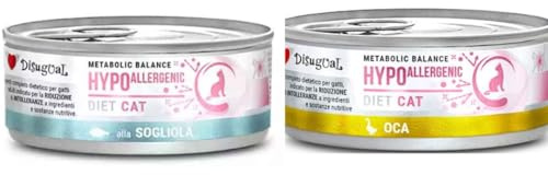 Disugual Dieta Gato Hipoalergénicos | Necesidades Nutricionales Especiales | Varios Sabores y Mezclas | (12x85Gr, 6X Trucha 6X Oca)