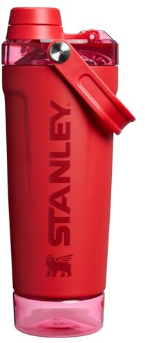 STANLEY Vitalize Shaker Bottle 20 oz | Leakproof Insulated Stainless Steel Shaker Cup | Base Storage and Twist On Fast Flow Lid | Protein Shakes and Pre Workout Powder | BPA-Free | Chili Red