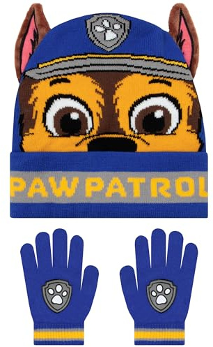 Paw Patrol Conjunto De Gorro Y Guantes Para Niños, Conjunto De Gorro Y Guantes Chase Con Orejas 3D, Azul, Talla Única