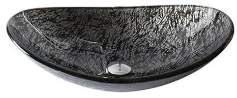 ZYCDP Lavamanos Ovalado Lavabo Baño Vidrio 540 X 360 X 165 mm Sin Orificio Para Grifo Gris