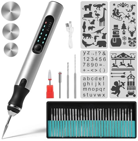 Bolígrafo de Grabado Eléctrico Inalámbrico con 37 Bits, Mini Bolígrafo Grabador Eléctrico para Bricolaje con Control de 3 Velocidades, Grabadora USB Carga, para Joyería, Madera, Vidrio, Plástico