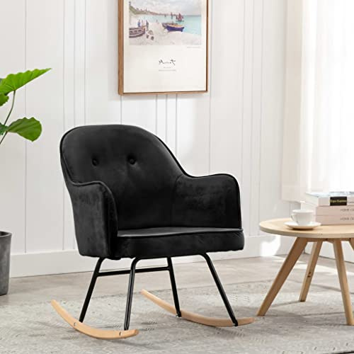 Frdhee Sillón de salón mecedora, silla de lactancia, silla mecedora de terciopelo negro, para sala de estar, dormitorio, balcón, se puede instalar rápidamente