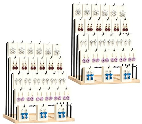 TECKZOON Espositore orecchini set da 2, supporto gioielli in legno con 5 livelli e 3 ganci, espositore per negozio e mercati, per orecchini collane bracciali e accessori