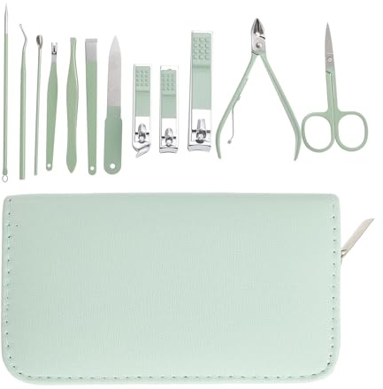 VILLCASE Kit de Manicura y Pedicura Multifunción 12 Piezas en Acero Inoxidable Color Verde Matcha, Set Portátil para Cuidado de Uñas Profesional y Accesorios de Pedicura