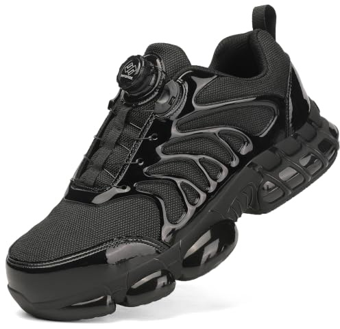 NIFOFISE Men’s Black Fashion Trainers, Dial Lace Casual Athletic Shoes, Breathable Lightweight Walking Trainers for Everyday Wear