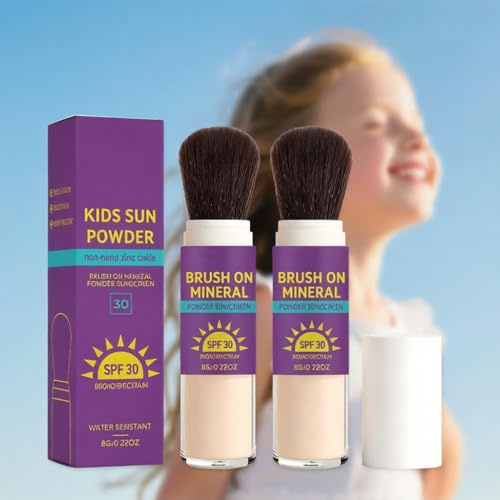 2 unidades de polvo fijador solar mineral, polvo de protección solar para cuero cabelludo, SPF 30 Natural Sunscreen Loose Setting Powder con pincel, polvo facial ligero regulador de sebo, todos los
