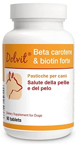 Dolvit Beta Carotene & Biotin Forte 90 CPR, Integratore Pelo Cane e Vista, Antiprurito per Cani e Supporto per Dermatite, Beta Carotene Integratore con Biotina per Pelle e Pelo, Rimedi Dermatite Cane
