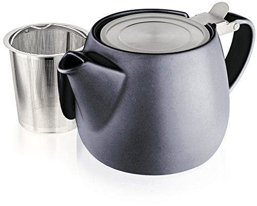Tealyra - Pluto Porcelain Small Teapot Black - 18.2-ounce (1-2 cups) - Matte Finish - Stainless Steel Lid and Extra-Fine Infuser To Brew Loose Leaf Tea - 540ml