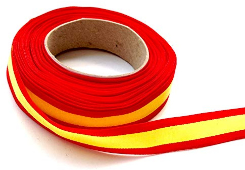 Lulizzie Ruban Drapeau Espagne 10 m, Polyester, 15 mm x 10 m, Rouge et Jaune, À Rayure, Bonne Qualité, Multi-Usage