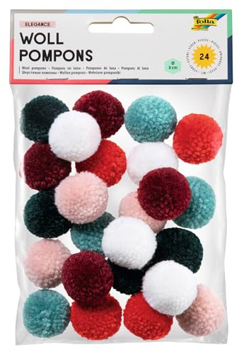 folia Elegance - Pompones de lana, 24 unidades, surtido en 6, aprox. 3 cm de diámetro, ideal para manualidades coloridas, multicolor, 24 unidades