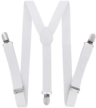 axy Tirantes para niños y jóvenes, forma de Y, ancho de 2,5 cm, con 3 clips fuertes, combinables con pajarita – Colores lisos HTK25-1, Blanco, (7-12 años )