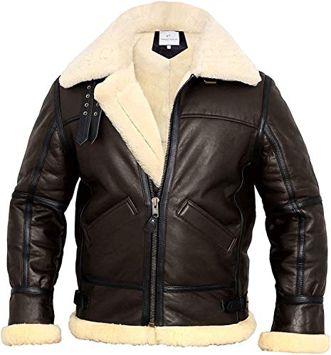MARCO ENZOLANI B3 Bomber Jacket Aviator Real Shearling B3 Bomber Jacket Winter (Brown, l)